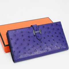 에르메스 오리지널 오스트리치 베안 장지갑 블루