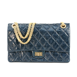 샤넬 빈티지 메탈릭 31cm 점보 칼프스킨 그린블루/금장