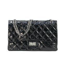 샤넬 빈티지 메탈릭 32cm 점보 칼프스킨 블랙