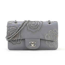 샤넬 램스킨 로즈자수 플랩숄더백 그레이