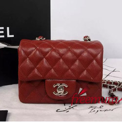 샤넬 미니 크로스백 캐비어 버건디 (싱글 스트랩)