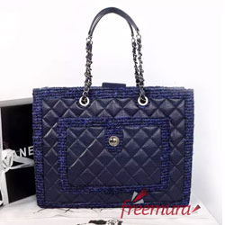 샤넬 트위드 카바스백 네이비