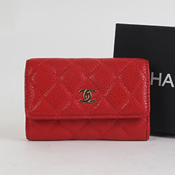 샤넬 캐비어 똑딱이 동전지갑 레드