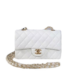 샤넬 캐비어 클래식 플랩백2.55 화이트/금장 20cm