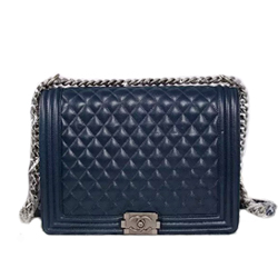 샤넬 캐비어 보이백 네이비/은장 30cm