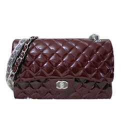 샤넬 클래식 페이던트 와인/은장 라지