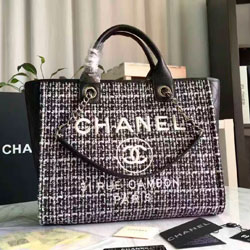 샤넬 캔버스 도빌백 라지 블랙 트위드