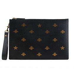 구찌 블랙 가죽 꿀벌 스타 프린트 파우치  495066